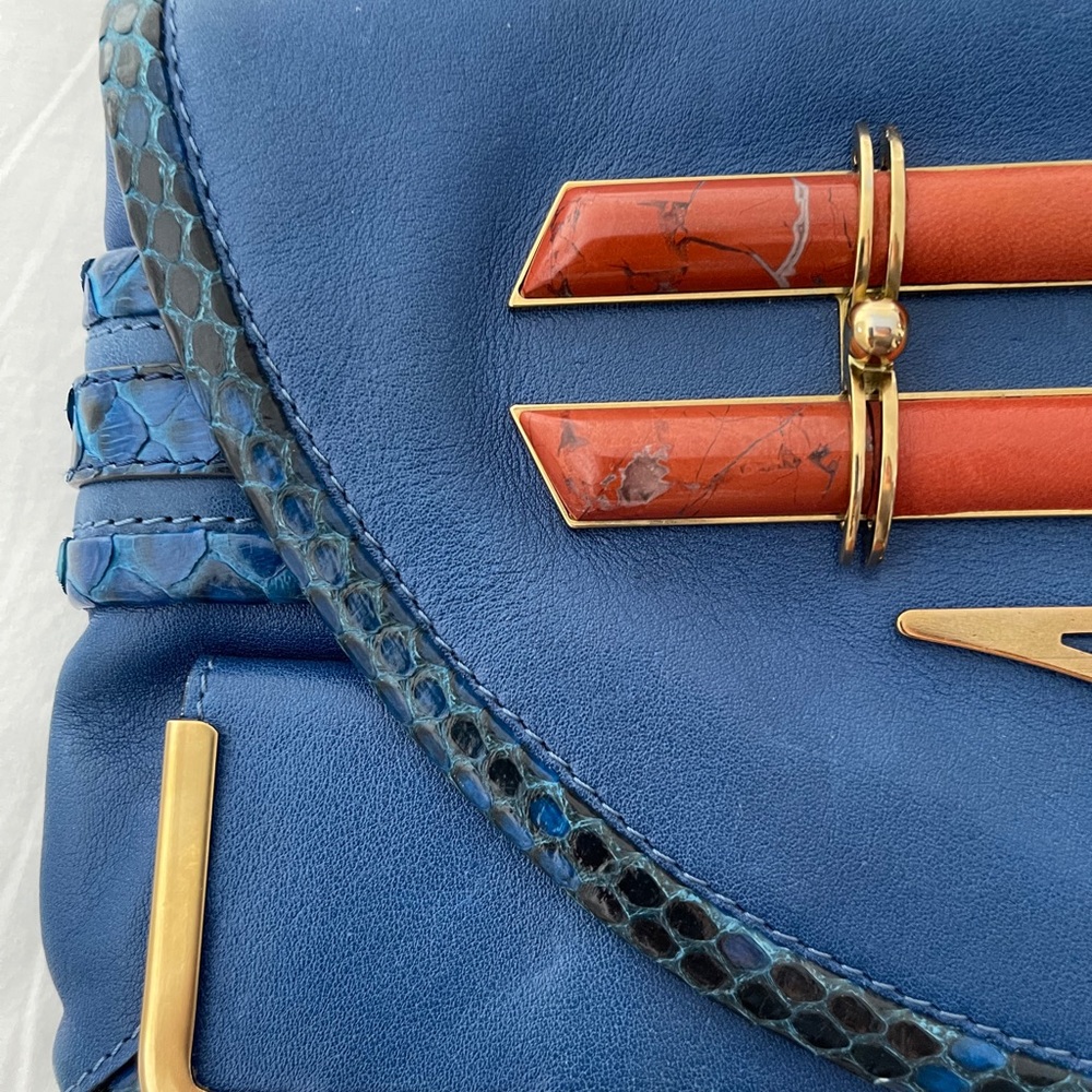 Chloe Leather Clutch Python Lizard & Metal Trim - image 3